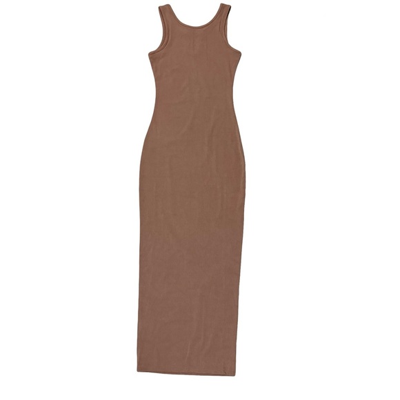 Womens Ribbed Notch Neck Bodycon Maxi Dress Brown XSmall - Picture 6 of 9
